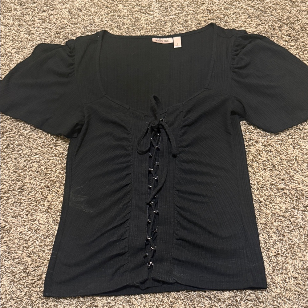 Elegant Black Lace-Up Blouse